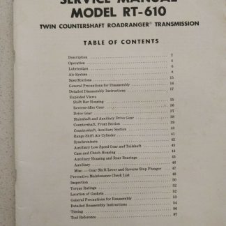 Fuller Model RT-610 Twin Countershaft Roadranger Transmission Service Manual